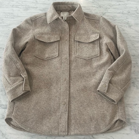 H&M Shacket Light Beige Shirt Jacket button down small - Picture 6 of 7